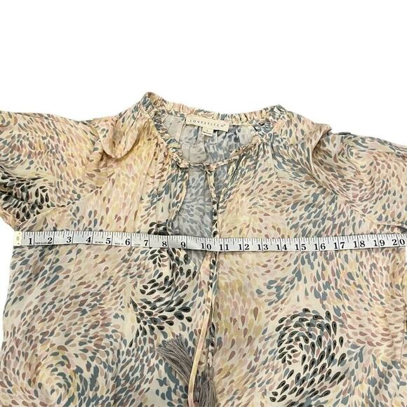 Tasseled Drawstring Bishop SleeveTop Blouse Teardrop Large Lightweight V Neck - Picture 11 of 12